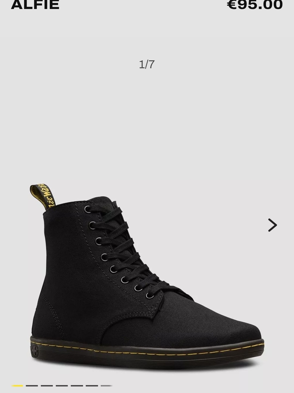 Dr. Martens Alfie Black Canvas Lace-Up High Top Boots with Yellow Stitching M12